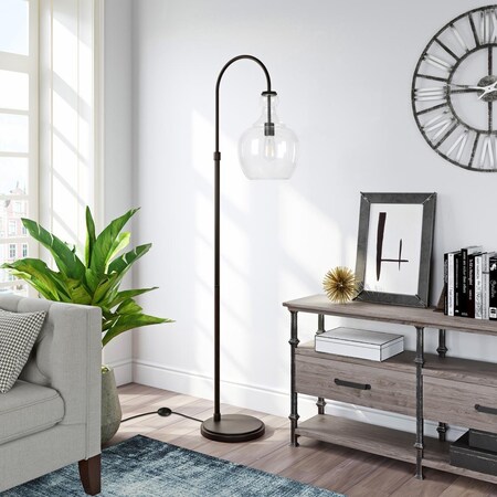 Henn & Hart Verona Blackened Bronze Arc Floor Lamp with Clear Glass Shade FL0269